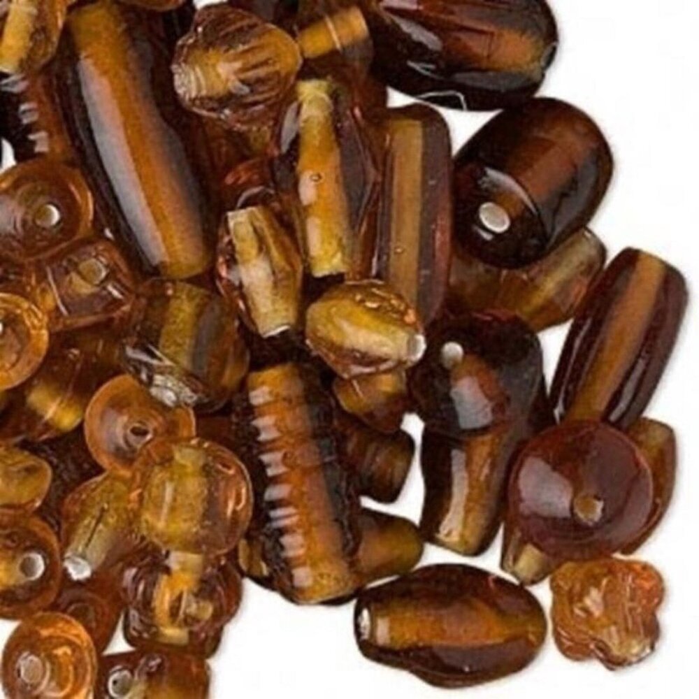 50g Bulk Handcrafted India Lampwork Glass Beads Mix Translucent Deep Amber